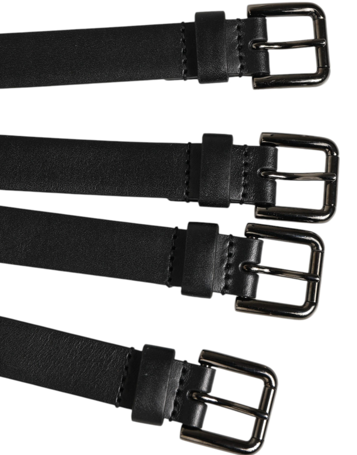 Dolce & Gabbana Black Leather 4-Strap Metal Multi-Buckle Belt - Eljoys Fashion 