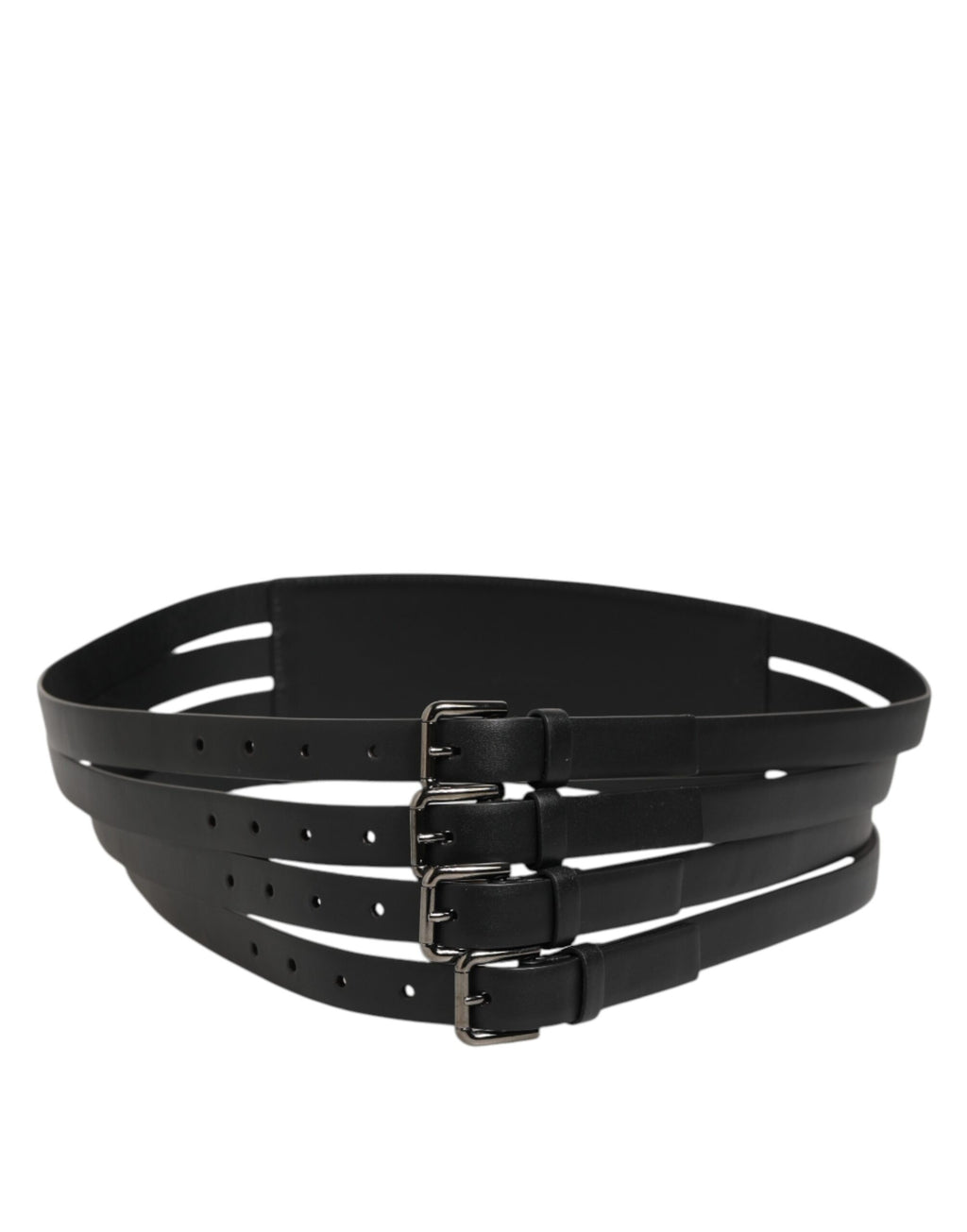 Dolce & Gabbana Black Leather 4-Strap Metal Multi-Buckle Belt - Eljoys Fashion 