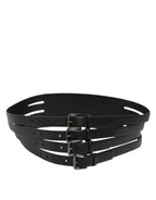 Dolce & Gabbana Black Leather 4-Strap Metal Multi-Buckle Belt - Eljoys Fashion 