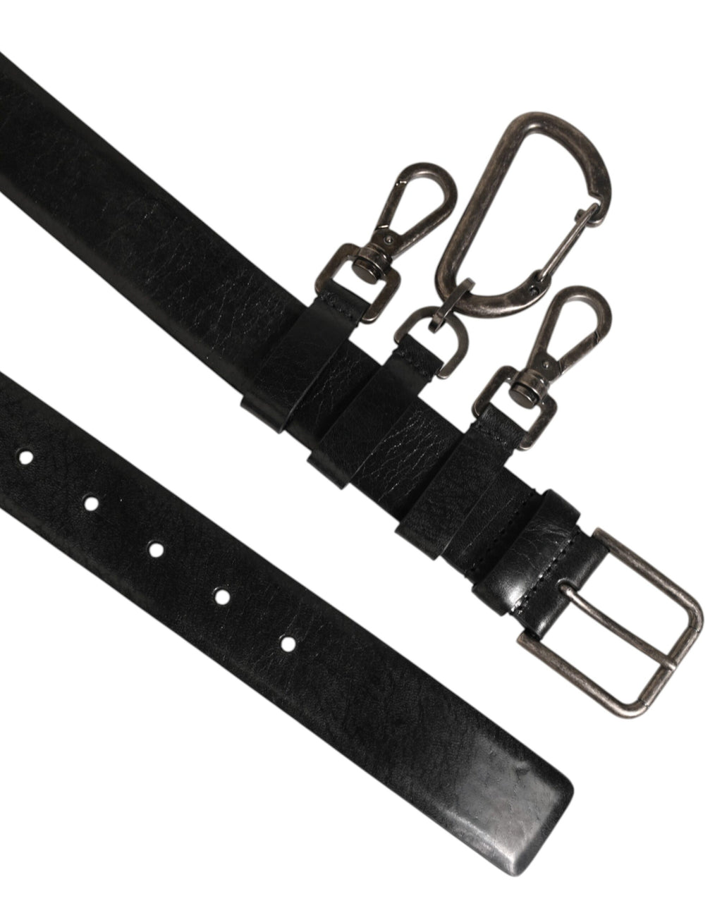 Dolce & Gabbana Black Key Ring Clip Attachments Buckle Belt - Eljoys Fashion 