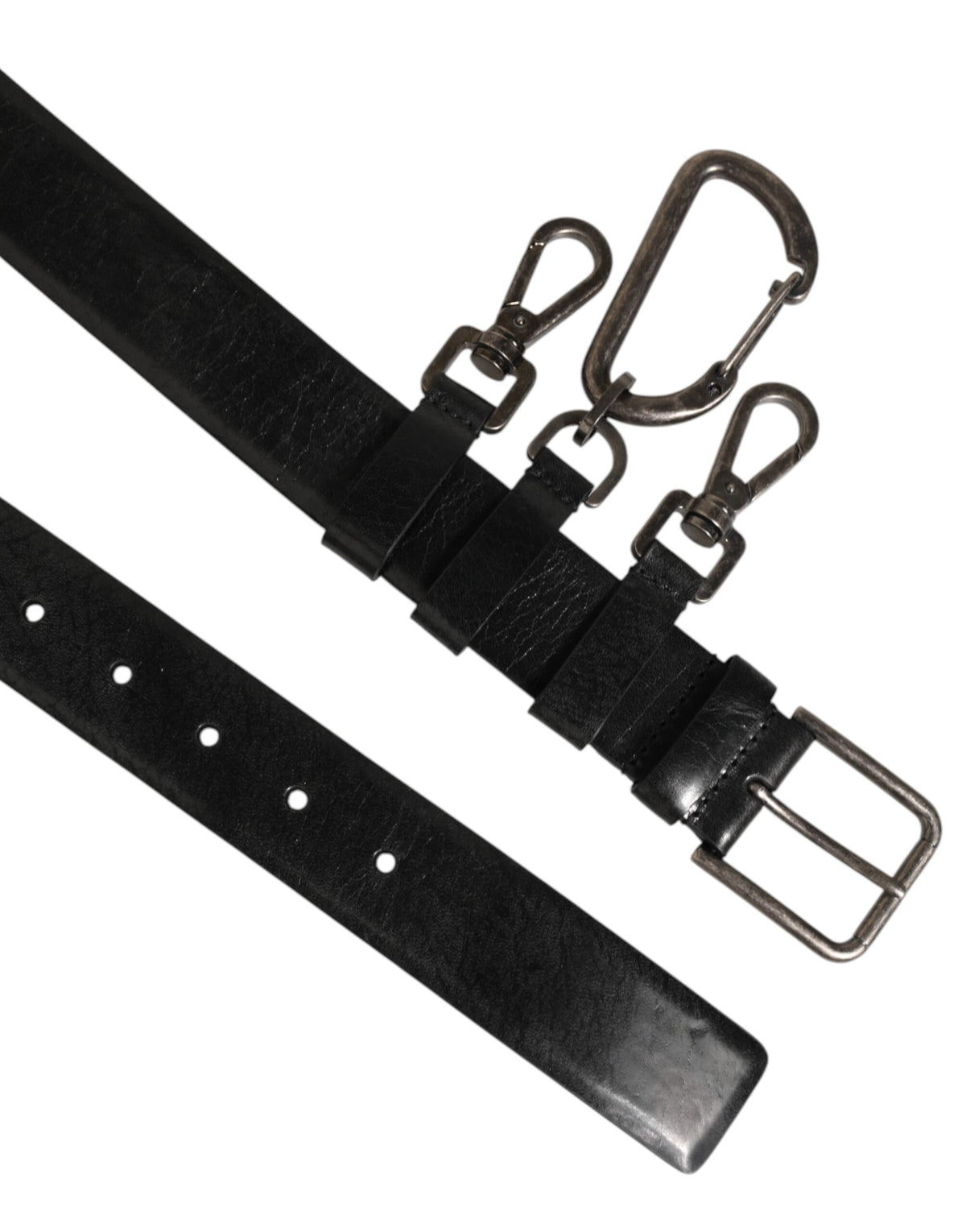 Dolce & Gabbana Black Key Ring Clip Attachments Buckle Belt - Eljoys Fashion 