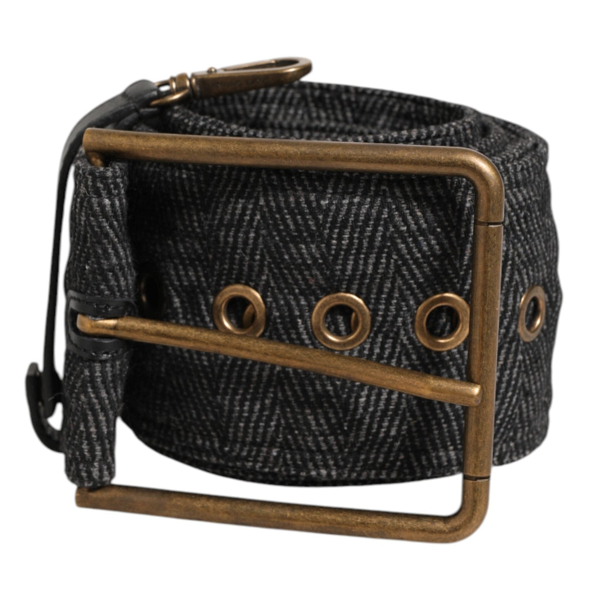 Dolce & Gabbana Grey Fabric Logo Plate Metal Brass Buckle Belt