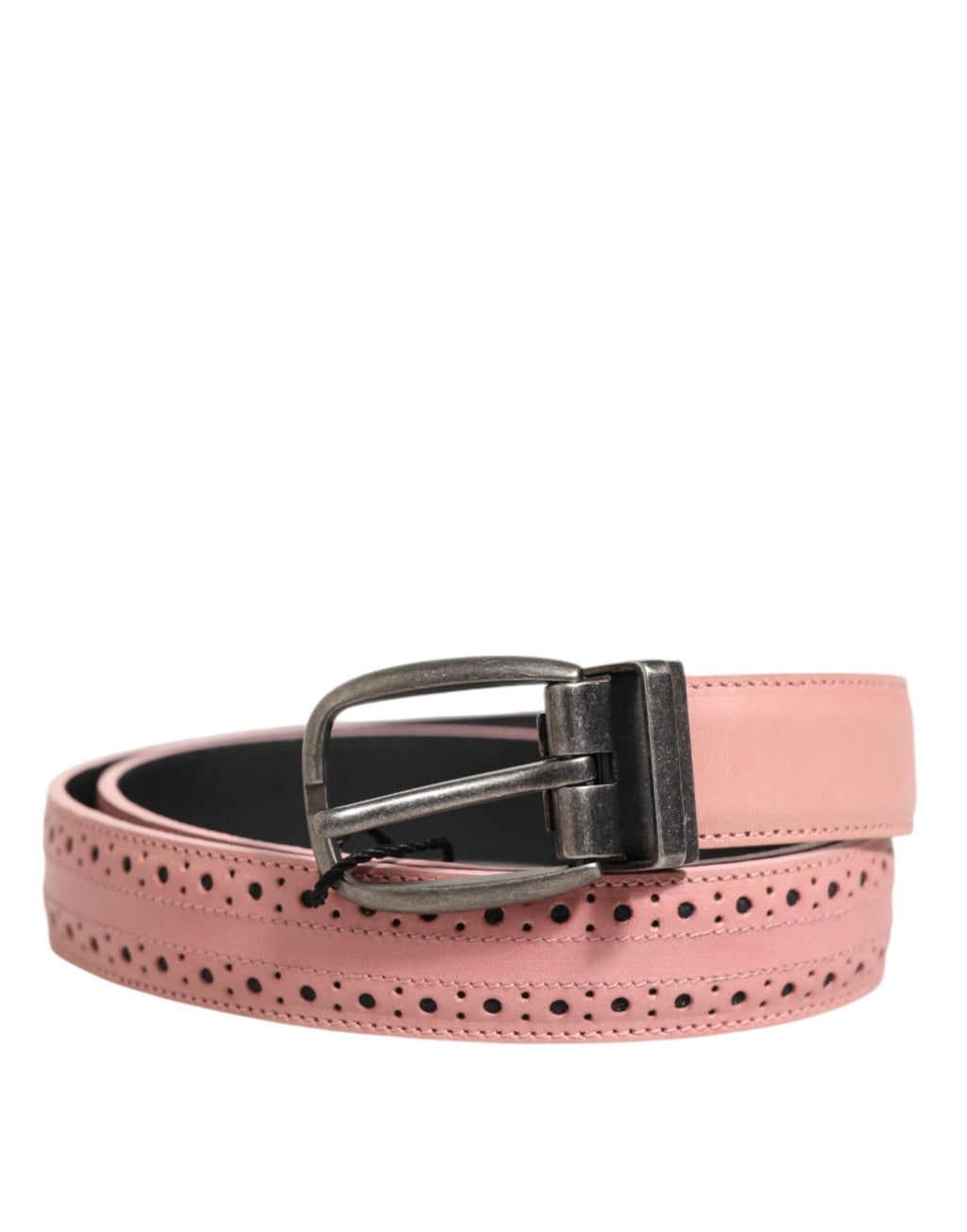 Dolce & Gabbana Pink Leather Perforated Detailing Buckle Belt - Eljoys Fashion 