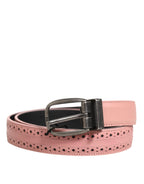 Dolce & Gabbana Pink Leather Perforated Detailing Buckle Belt - Eljoys Fashion 