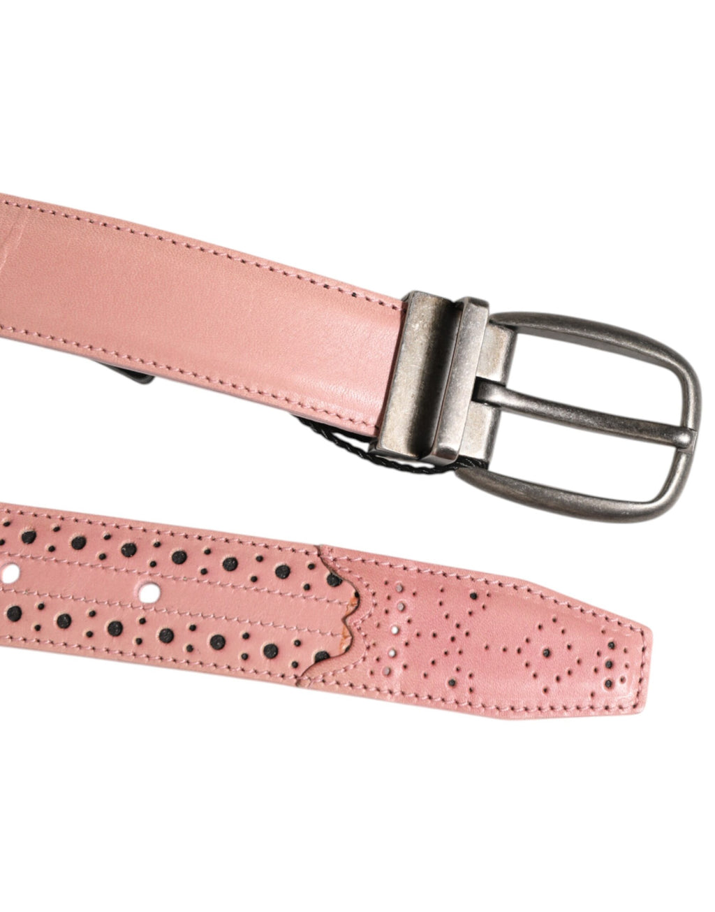 Dolce & Gabbana Pink Leather Perforated Detailing Buckle Belt - Eljoys Fashion 