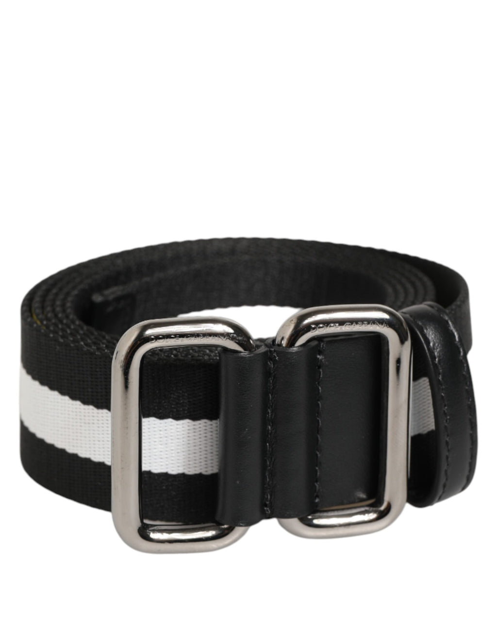 Dolce & Gabbana Black White Striped Metal Buckle Men Belt - Eljoys Fashion 