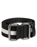 Dolce & Gabbana Black White Striped Metal Buckle Men Belt - Eljoys Fashion 