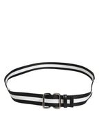 Dolce & Gabbana Black White Striped Metal Buckle Men Belt - Eljoys Fashion 