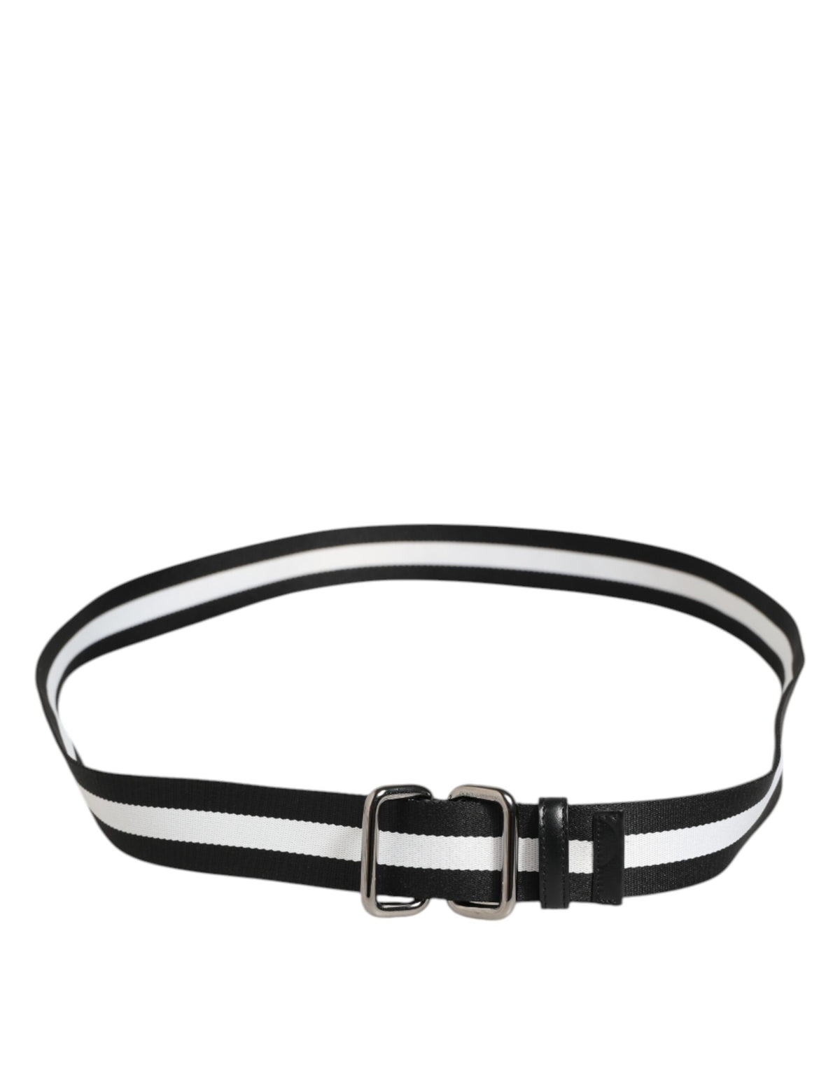 Dolce & Gabbana Black White Striped Metal Buckle Men Belt - Eljoys Fashion 