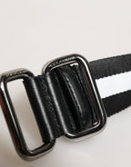 Dolce & Gabbana Black White Striped Logo Metal Buckle Belt - Eljoys Fashion 