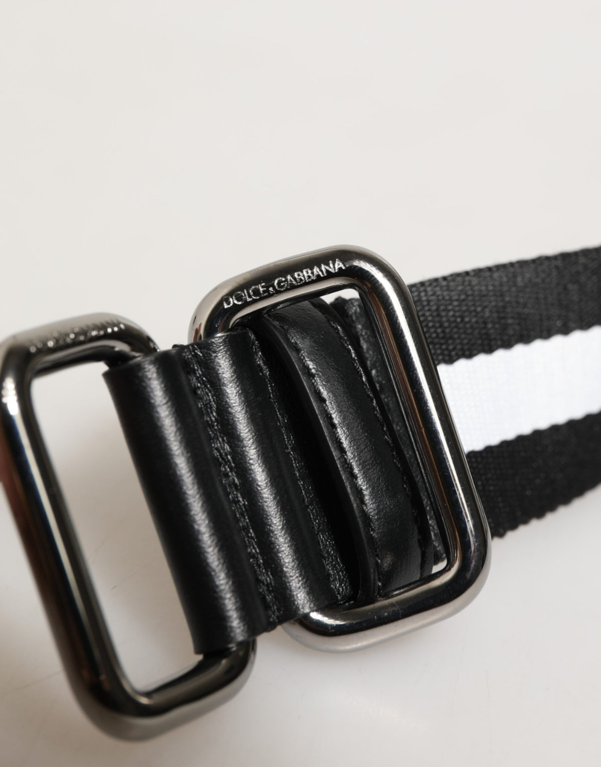 Dolce & Gabbana Black White Striped Logo Metal Buckle Belt - Eljoys Fashion 