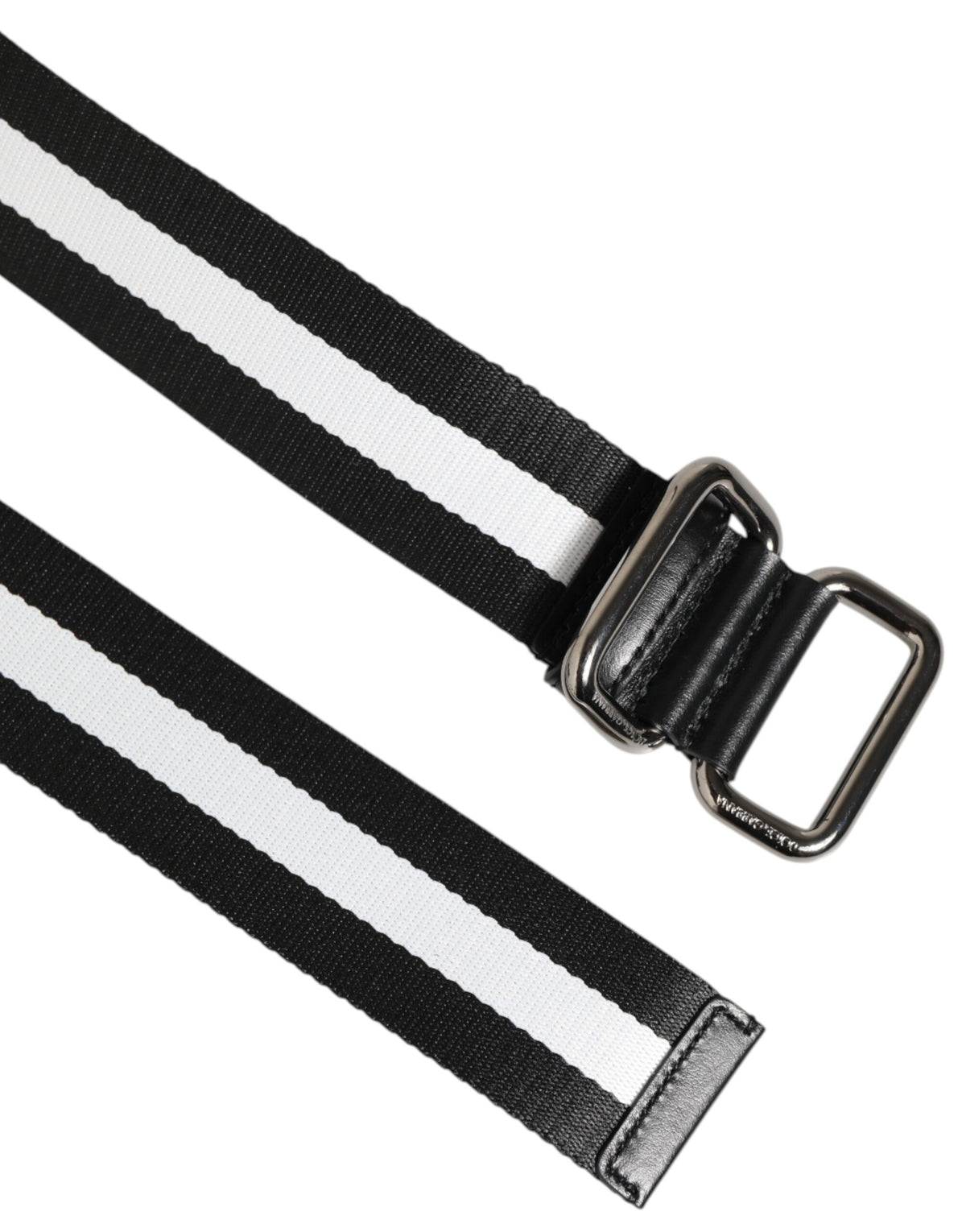 Dolce & Gabbana Black White Striped Logo Metal Buckle Belt - Eljoys Fashion 