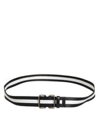 Dolce & Gabbana Black White Striped Logo Metal Buckle Belt - Eljoys Fashion 
