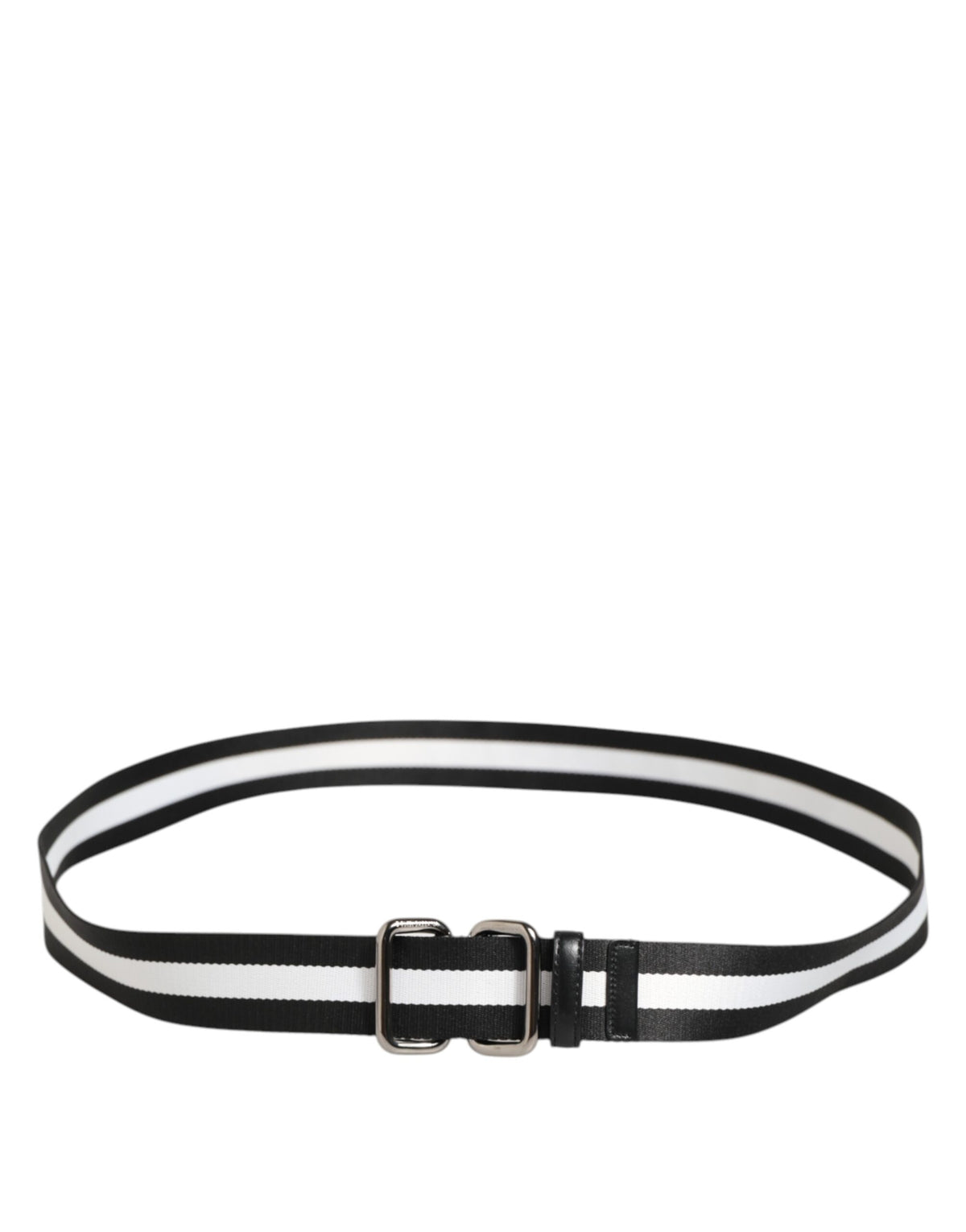 Dolce & Gabbana Black White Striped Logo Metal Buckle Belt - Eljoys Fashion 