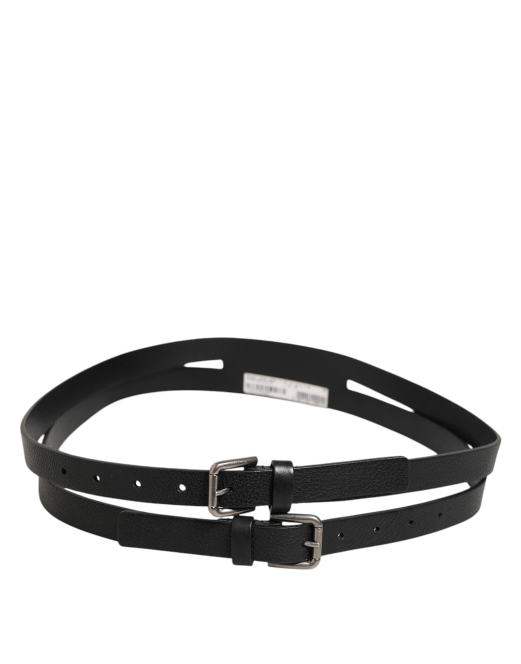 Dolce & Gabbana Black Double Strap Leather Gold Buckle Belt - Eljoys Fashion 