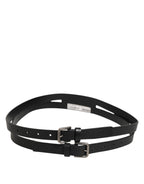 Dolce & Gabbana Black Double Strap Leather Gold Buckle Belt - Eljoys Fashion 