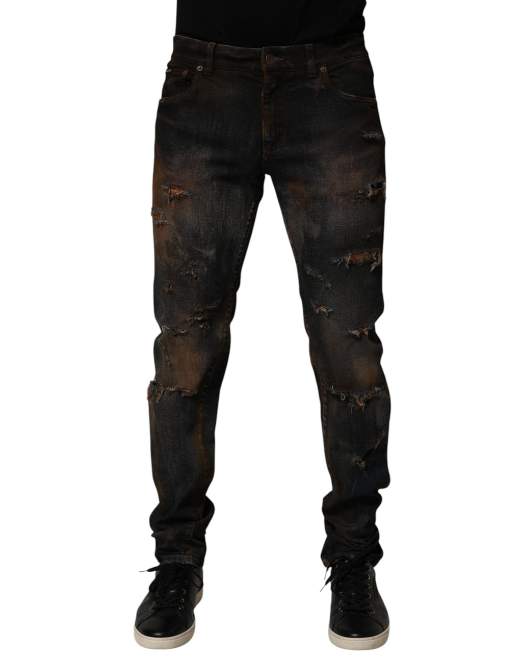 Dolce & Gabbana Black Cotton Skinny Tattered Men Denim Jeans - Eljoys Fashion 