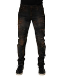 Dolce & Gabbana Black Cotton Skinny Tattered Men Denim Jeans - Eljoys Fashion 