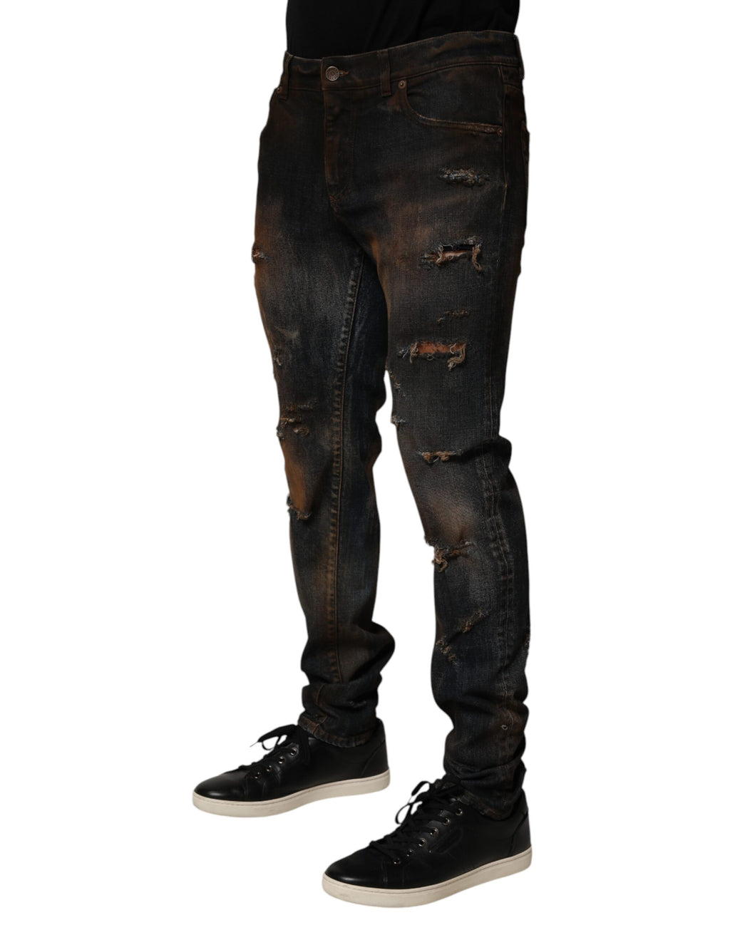 Dolce & Gabbana Black Cotton Skinny Tattered Men Denim Jeans - Eljoys Fashion 