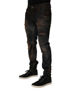 Dolce & Gabbana Black Cotton Skinny Tattered Men Denim Jeans - Eljoys Fashion 