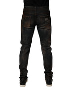 Dolce & Gabbana Black Cotton Skinny Tattered Men Denim Jeans - Eljoys Fashion 