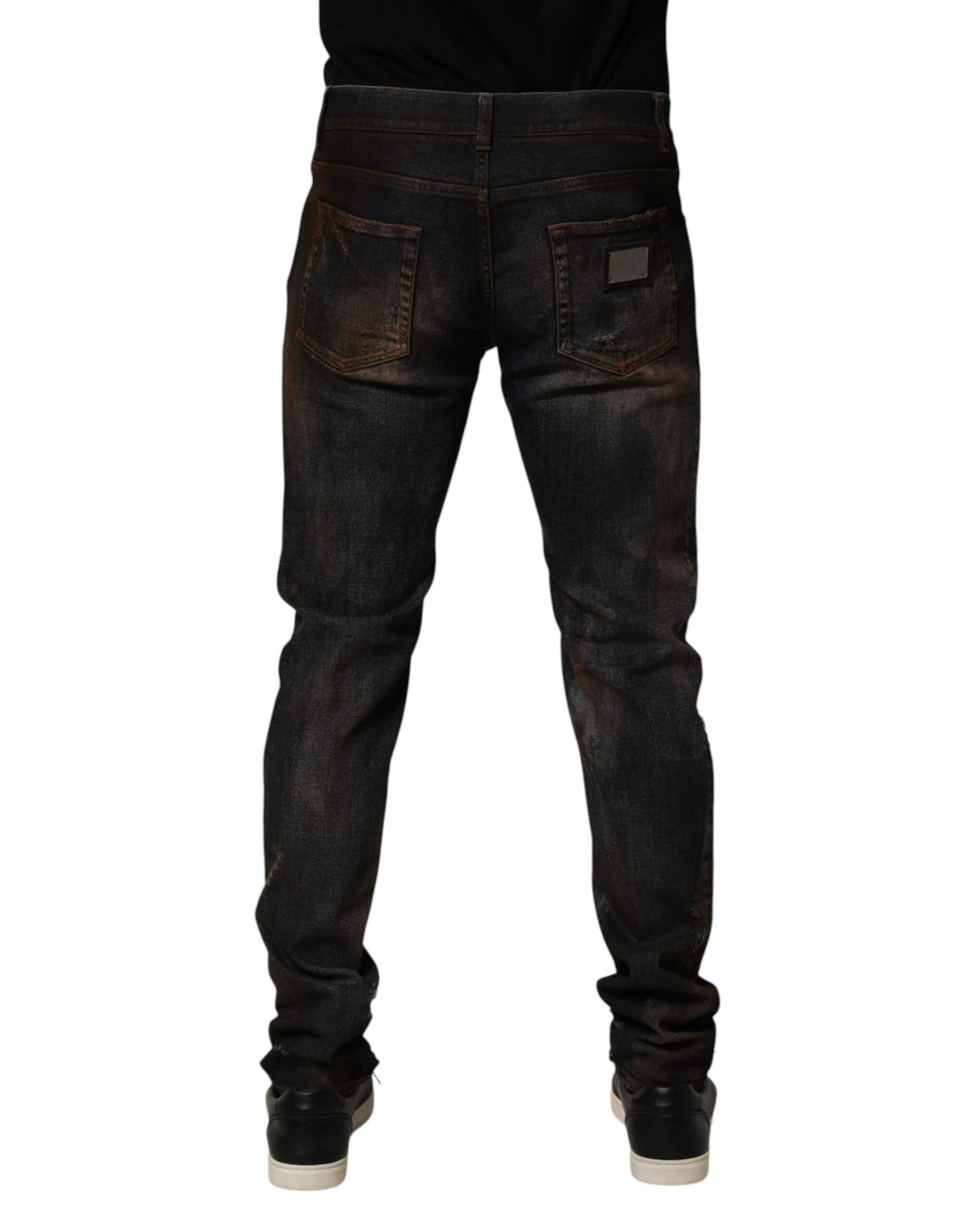Dolce & Gabbana Black Cotton Skinny Tattered Men Denim Jeans - Eljoys Fashion 