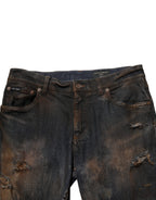 Dolce & Gabbana Black Cotton Skinny Tattered Men Denim Jeans - Eljoys Fashion 
