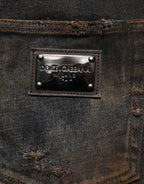 Dolce & Gabbana Black Cotton Skinny Tattered Men Denim Jeans - Eljoys Fashion 