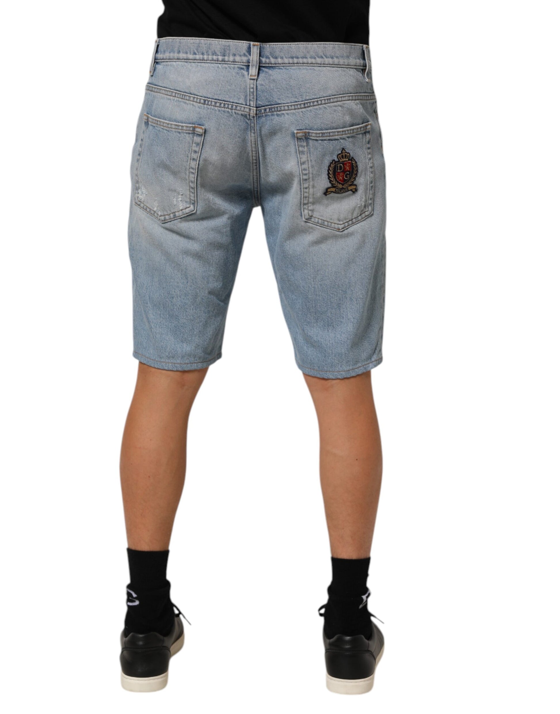 Dolce & Gabbana Blue Cotton Distressed Denim Bermuda Shorts