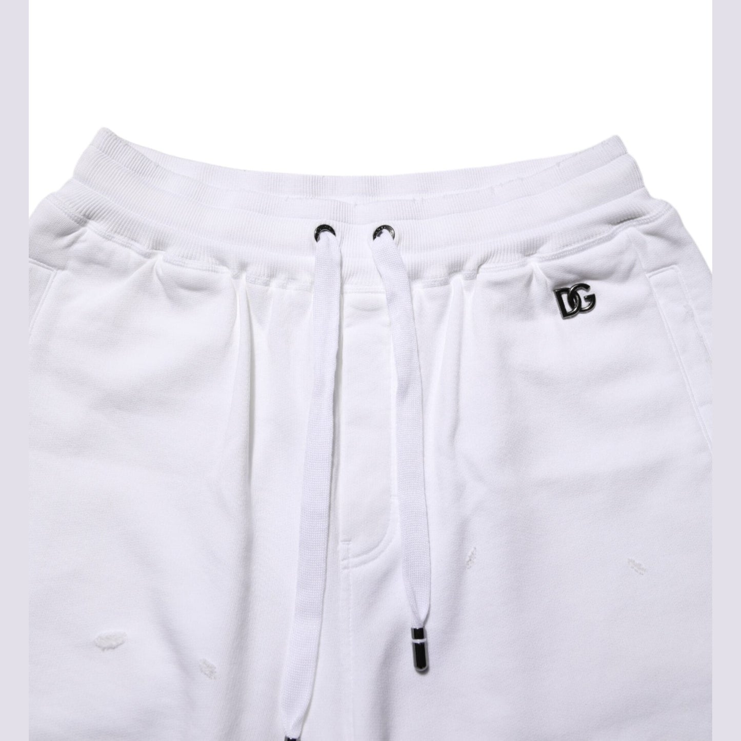 Dolce & Gabbana White Cotton Ripped Bermuda Sweatpants Shorts