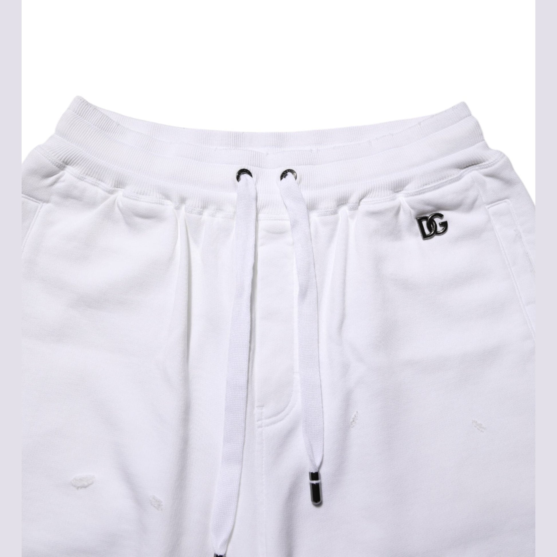 Dolce & Gabbana White Cotton Ripped Bermuda Sweatpants Shorts