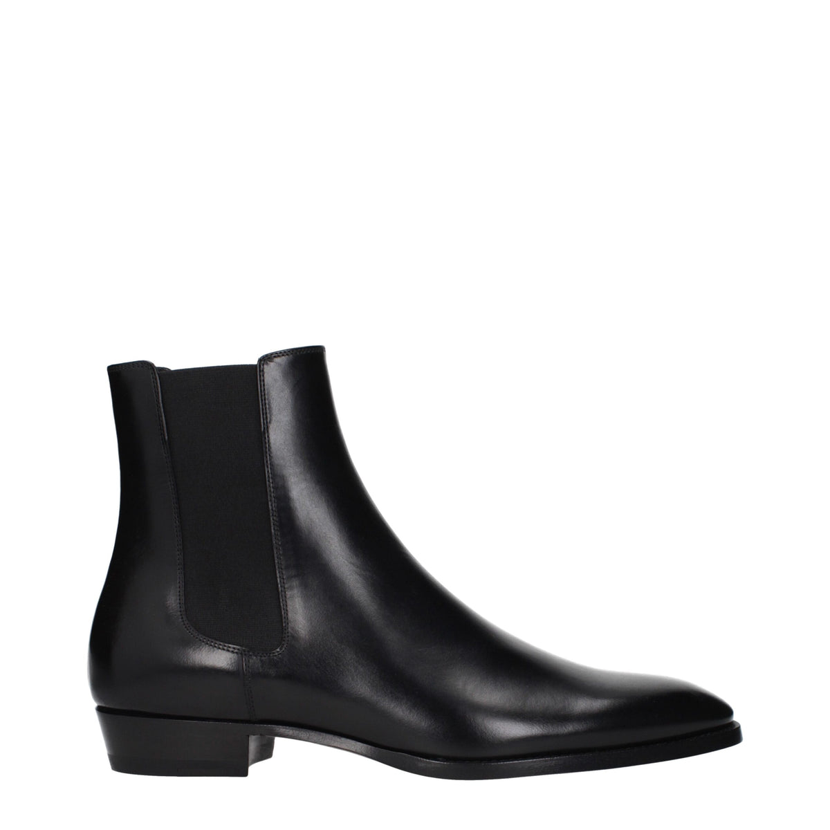 Black leather ankle boots by Celine featuring a sleek design and pointed toe, perfect for stylish everyday wear.