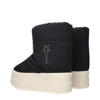 Rick Owens black fabric ankle boots with sleek design and pointed toes, featuring a modern, minimalist style for stylish footwear.