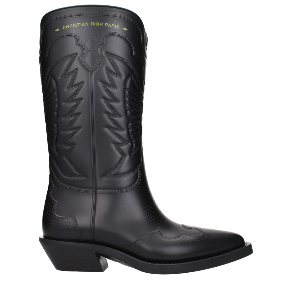 Christian Dior black cotton boots with sleek design and high ankle, featuring stylish stitching and a contemporary silhouette.