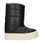 Rick Owens black leather ankle boots with pointed toes and sleek design, showcasing high-quality craftsmanship.