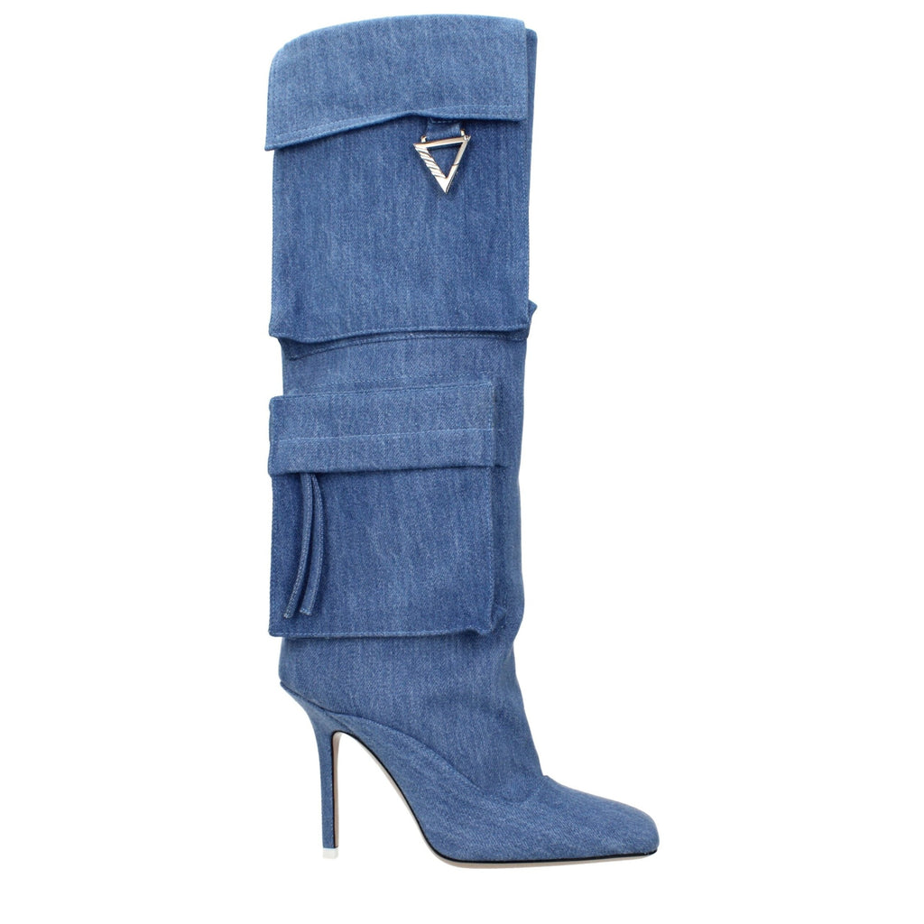 Light blue fabric boots by The Attico featuring a sleek design and stylish high heel, perfect for fashionable outfits.