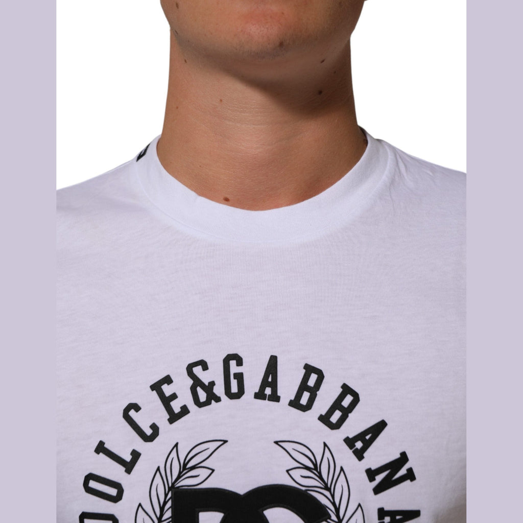 Dolce & Gabbana White Cotton Logo Print Crew Neck T-shirt