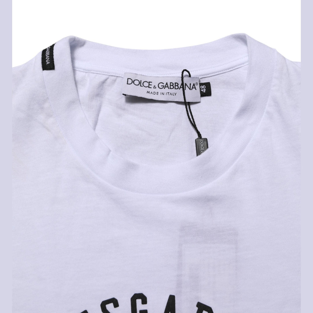 Dolce & Gabbana White Cotton Logo Print Crew Neck T-shirt