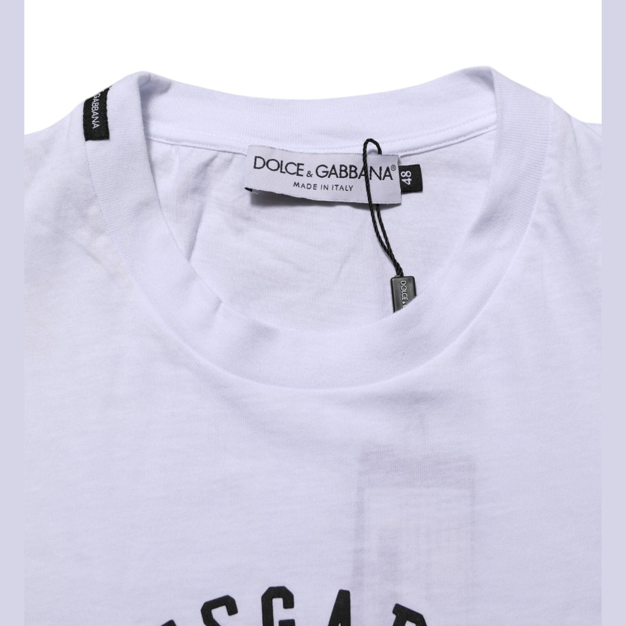 Dolce & Gabbana White Cotton Logo Print Crew Neck T-shirt