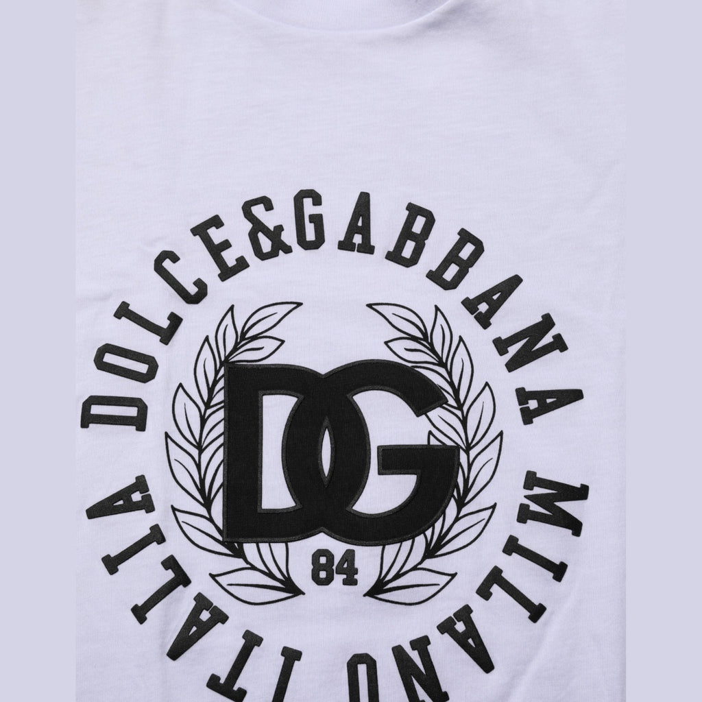 Dolce & Gabbana White Cotton Logo Print Crew Neck T-shirt