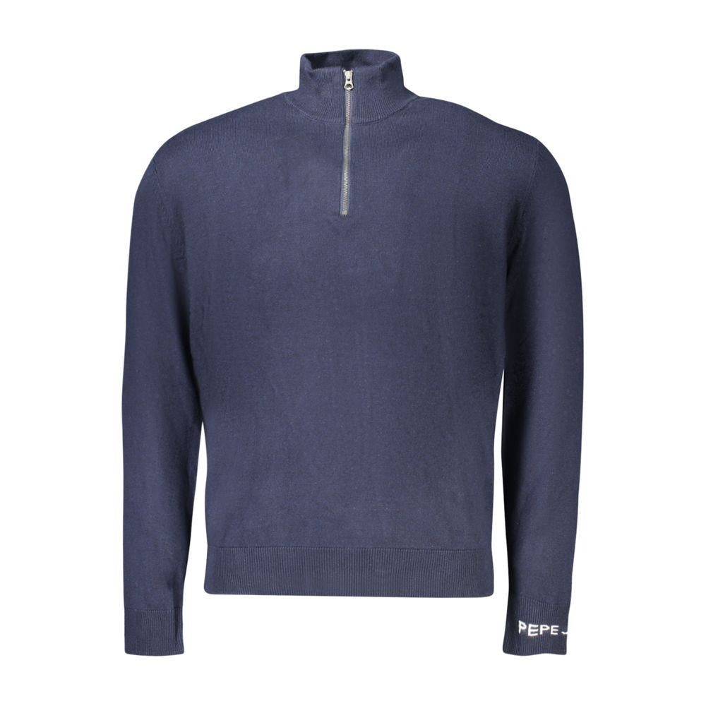 Blue cotton men's sweater by Pepe Jeans featuring a classic crew neck and ribbed cuffs.