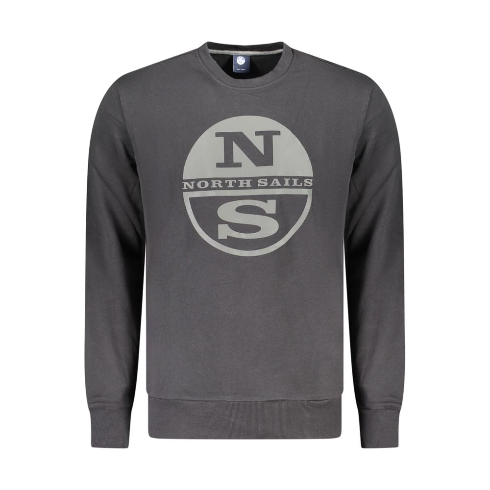 Black North Sails cotton men's sweatshirt with a relaxed fit, featuring the brand logo on the chest and ribbed cuffs.