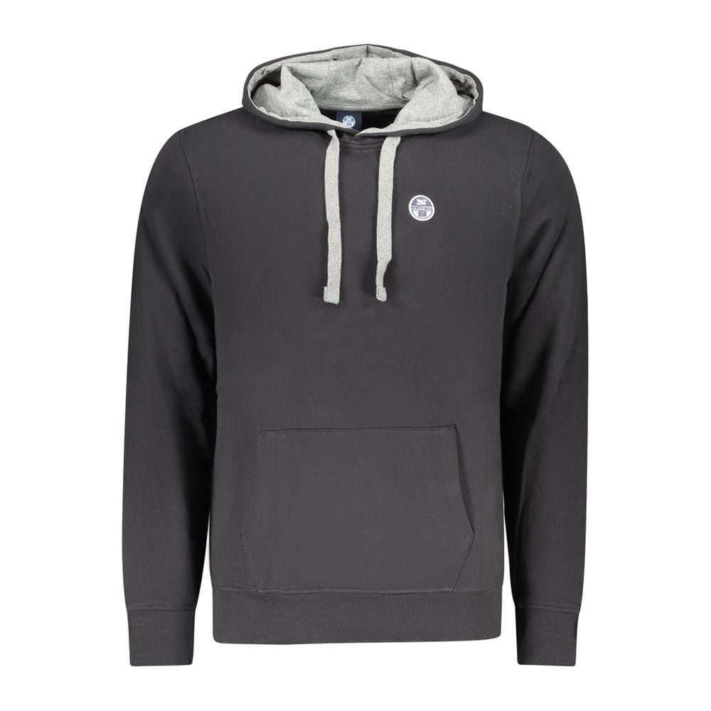 Black North Sails cotton men's sweatshirt with a crew neck and logo detail, casual and comfortable for everyday wear.