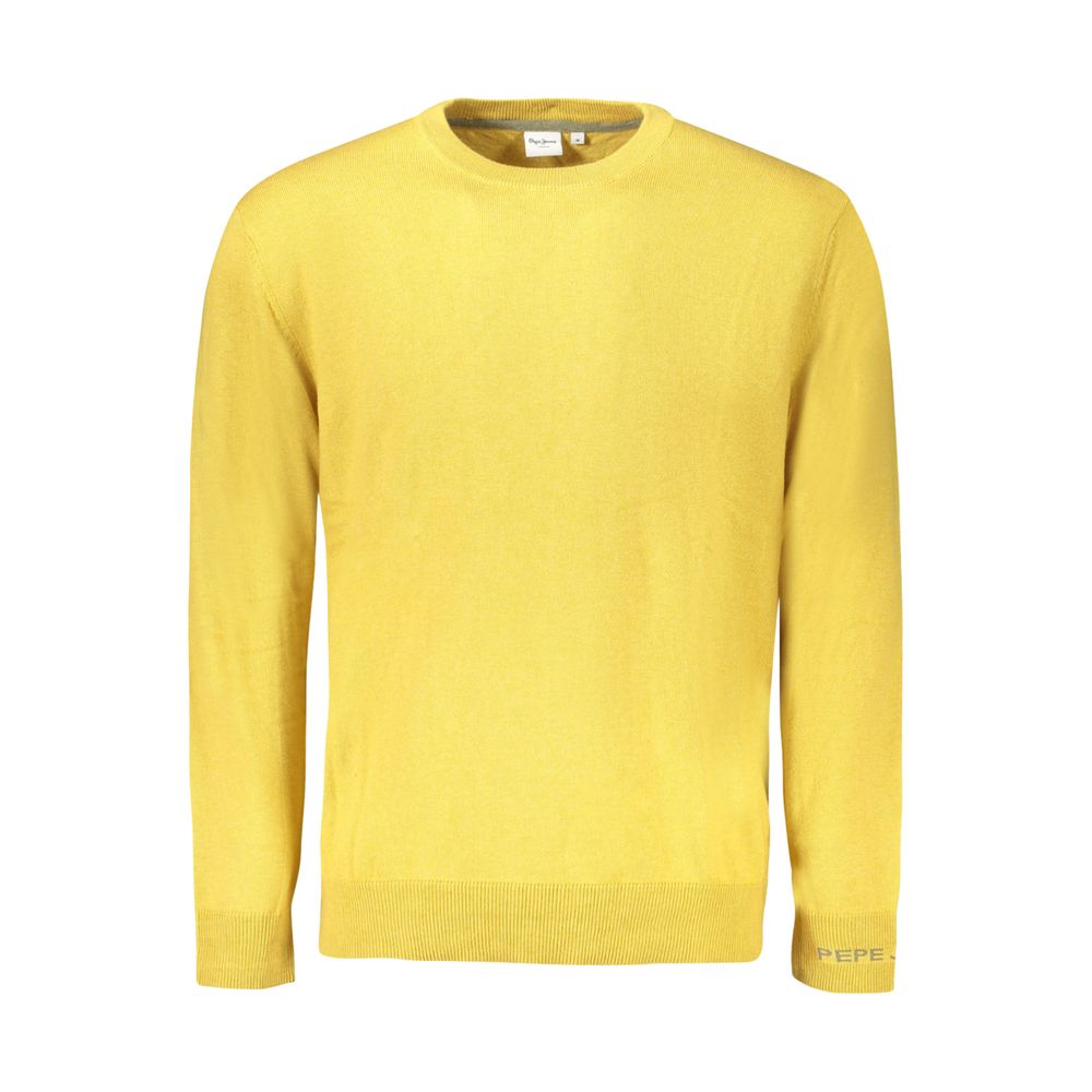 Yellow cotton men's sweater by Pepe Jeans, featuring a classic knit design and ribbed cuffs and neckline.