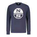 North Sails blue cotton men's sweatshirt displayed on a hanger, showcasing the casual, comfortable design and soft fabric.