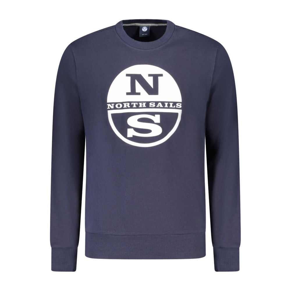 North Sails blue cotton men's sweatshirt displayed on a hanger, showcasing the casual, comfortable design and soft fabric.