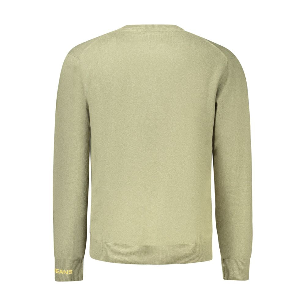 Pepe Jeans green cotton men's sweater displayed flat, showing a classic crew neck and long sleeves.