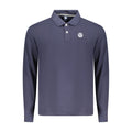 Blue cotton men's polo shirt by North Sails, featuring a classic collar and short sleeves, displayed on a hanger.