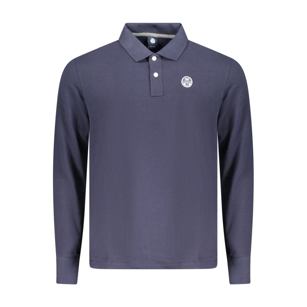 Blue cotton men's polo shirt by North Sails, featuring a classic collar and short sleeves, displayed on a hanger.