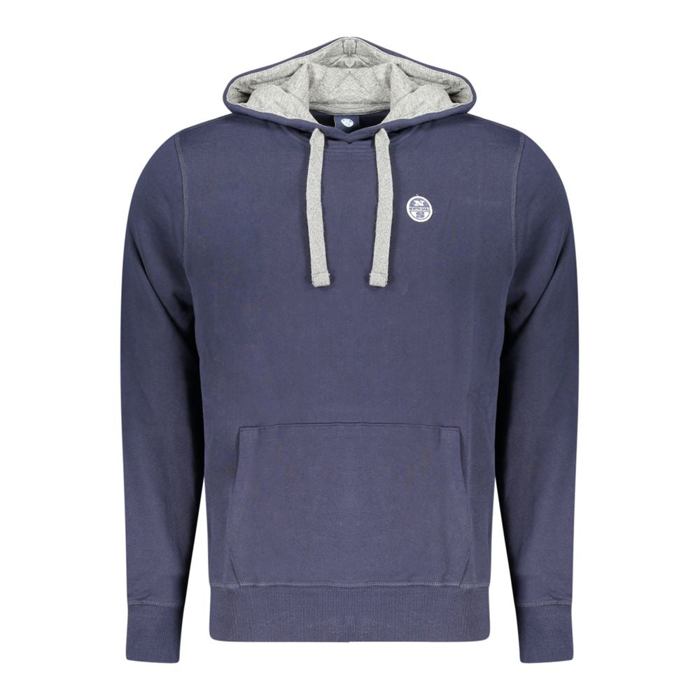 North Sails blue cotton men's hooded sweatshirt with front pocket and drawstring hood, casual and comfortable clothing.